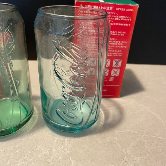 Vintage Coca Cola can shape glasses green Lot of 2 japan McDonalds collaboration - Picture 3 of 9